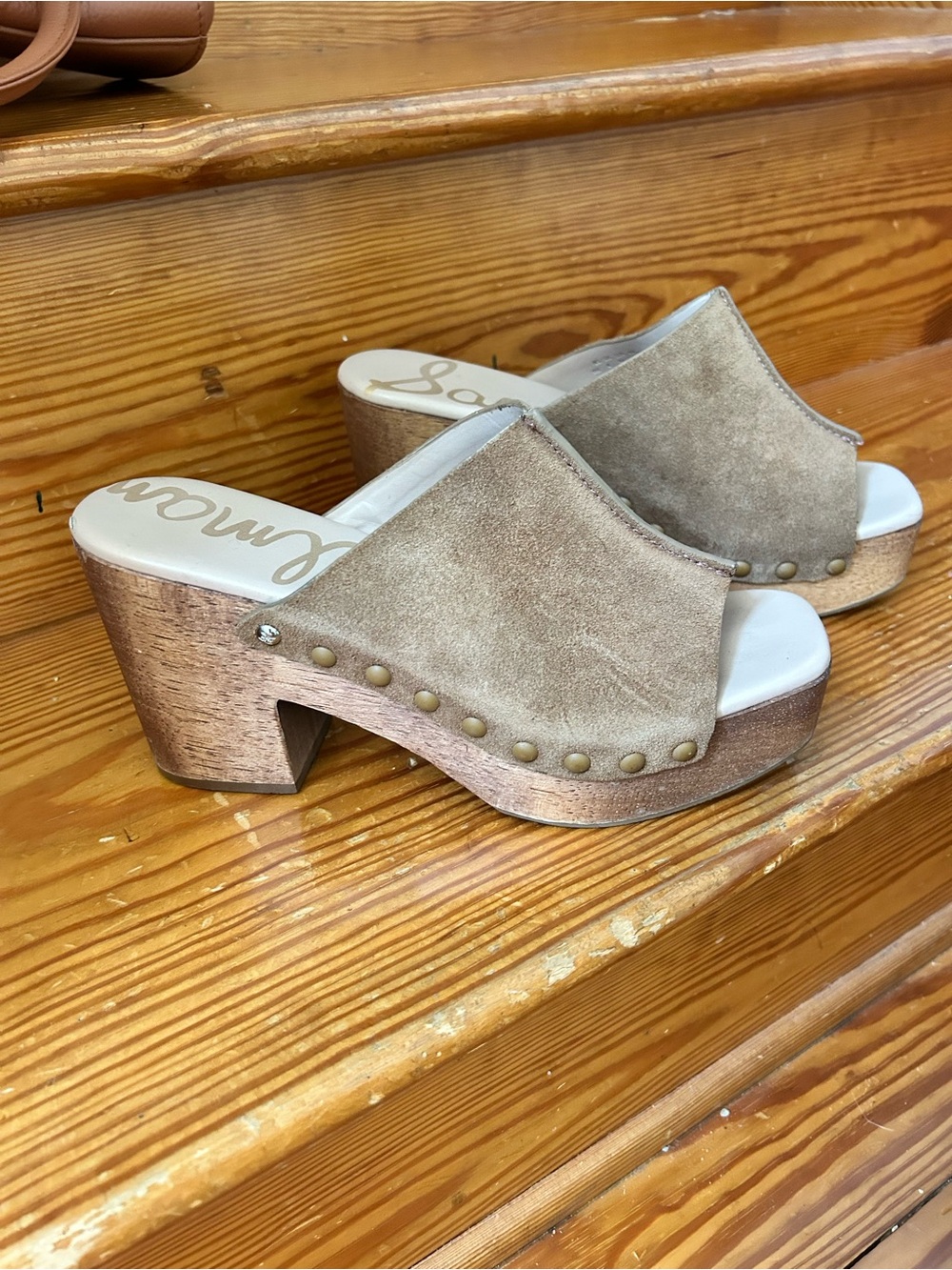 Sam Edelman Tan Suede Platform Mule Clogs - Picture 3 of 7